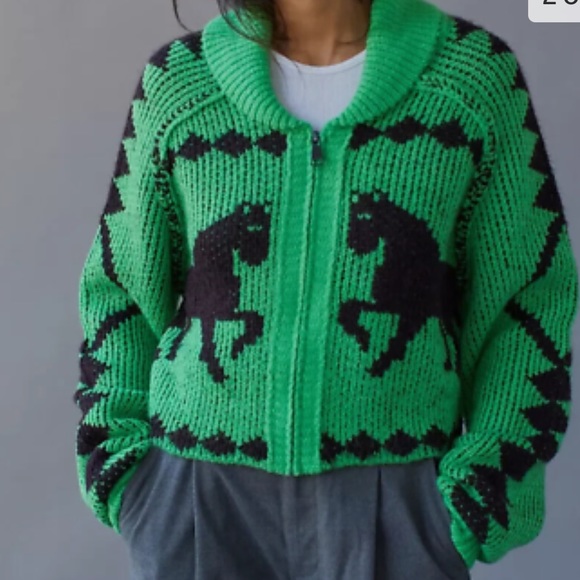 BDG | Sweaters | Urban Outfitters Bdg Horse Sunset Zip Up Crop Knit Neon  Green Zip Sweater | Poshmark